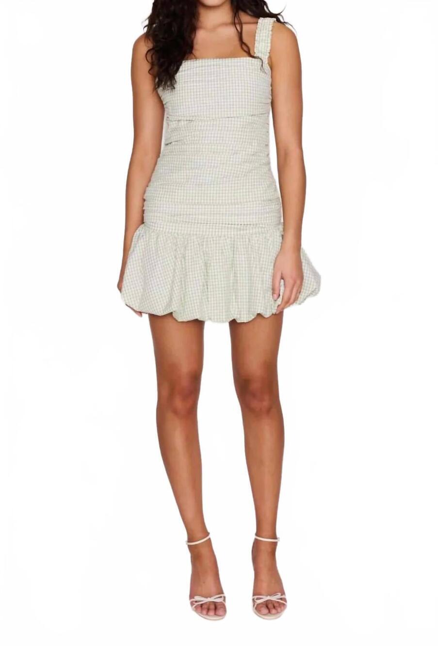 NEW MINKPINK sabrina bubble mini dress in sage gingham